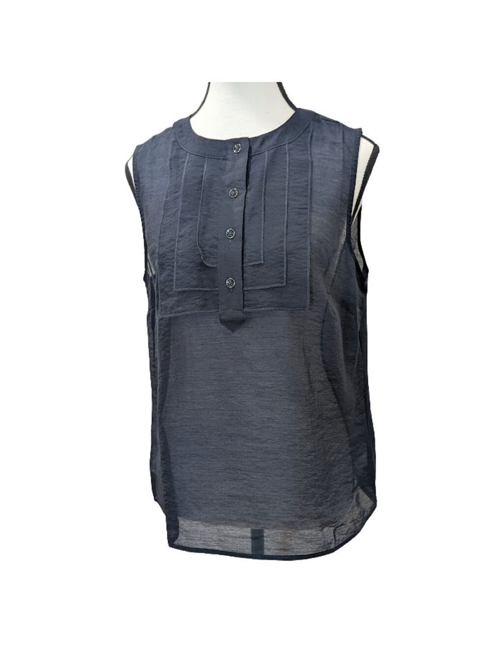 Cabi Louis Navy Semi Sheer Pintuck Blouse Quiet Luxury Minimalist Chic Top Small